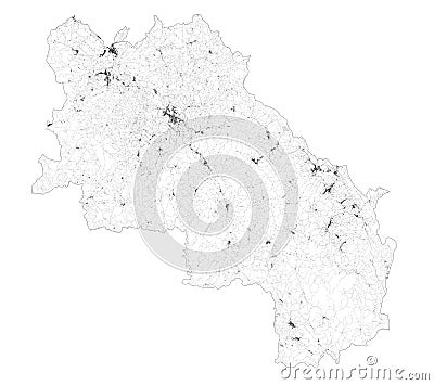 Satellite map of province of Siena, towns and roads, buildings and connecting roads of surrounding areas. Tuscany, Italy Vector Illustration