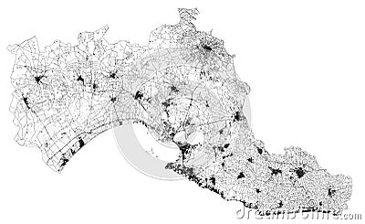 Satellite map of Province of Taranto towns and roads, buildings and connecting roads of surrounding areas. Puglia region, Italy. Vector Illustration