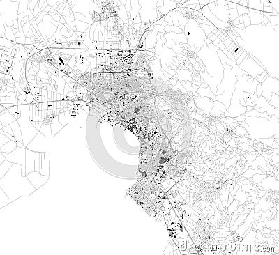 Satellite map of Thessaloniki, Greece. Map of streets and buildings of the town center. Europe Vector Illustration