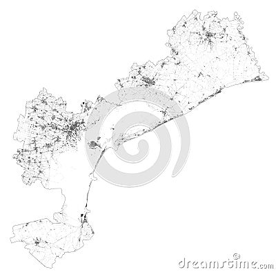 Satellite map of Venice and surrounding areas. Veneto, Italy. Vector Illustration