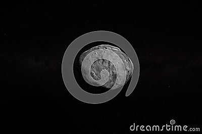 Satellite martian Phobos spinning in the outer space. 3d render Stock Photo