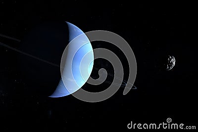 Satellite Nereid orbiting around Neptune planet. 3d render Stock Photo