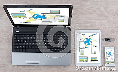 Satellite network concept on different devices Stock Photo