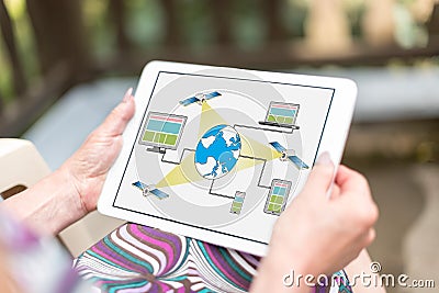 Satellite network concept on a tablet Stock Photo