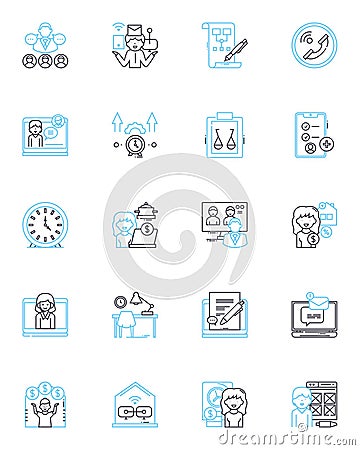 Satellite office linear icons set. Remote, Branch, Outpost, Offsite, Workspace, Desk, Co-working line vector and concept Vector Illustration