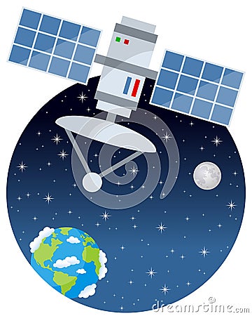 Satellite Orbiting in the Space with Stars Vector Illustration