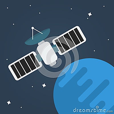 Satellite on Space with Planet and Stars Vector Illustration Vector Illustration