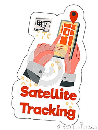 Satellite tracking of parcel, easy shopping label Vector Illustration