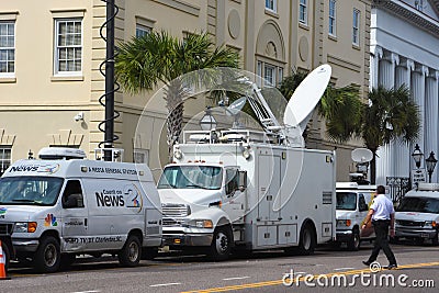 Satellite Trucks in Charleston, South Carolina Editorial Stock Photo
