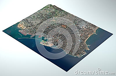 Satellite view of the city of Beirut in Lebanon. Streets and buildings. Place of the explosion in the port area Stock Photo