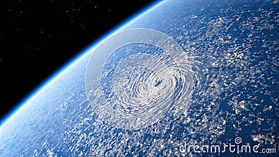 Satellite view of the eye of the storm, tropical storm. Formation of hurricanes. Atmospheric pressure. Meteorology Stock Photo