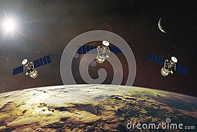 Satellites on low-Earth orbit. Elements of this image furnished by NASA Stock Photo