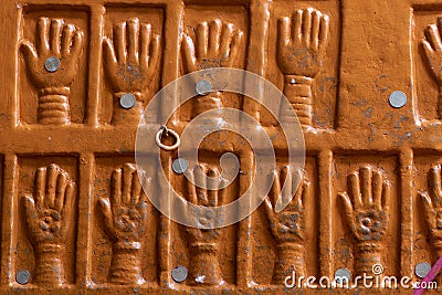 Sati handprints at gate of Mehrangarh Fort, Jodhpur, Rajasthan, India Stock Photo