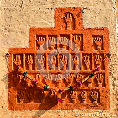 Sati Handprints in Mehrangarh Fort, Jaipur, Rajasthan Stock Photo