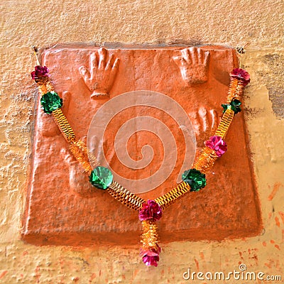 Sati Handprints in Mehrangarh Fort, Jaipur, Rajasthan Stock Photo