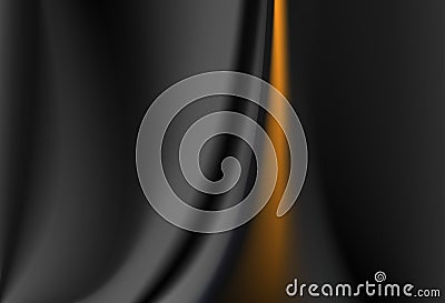 Satin black silk curtain with gold folds. Abstract background. Stock Photo