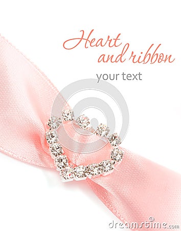Satin ribbon with heart Stock Photo