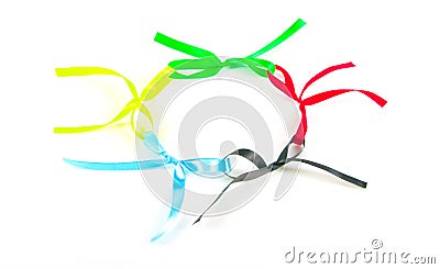 Satiny tapes combined in the form of Olympic rings Stock Photo
