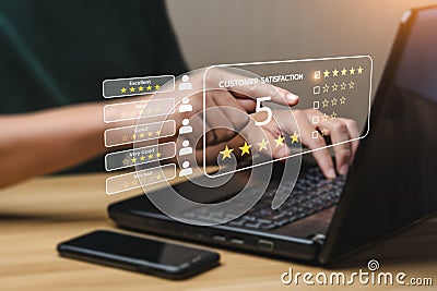 Satisfaction Concept and customer service. User give rating to service experience. Stock Photo