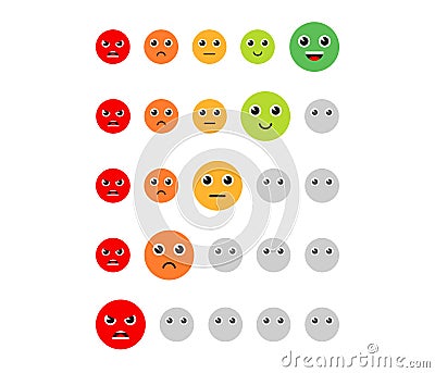 Satisfaction Rating. Set of Feedback Icons in form of emotions. Excellent, good, normal, bad, awful. Vector Illustration