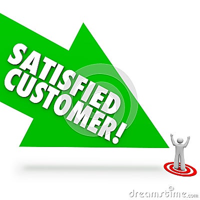 Satisfied Customer Arrow Pointing Happy Client Satisfaction Stock Photo