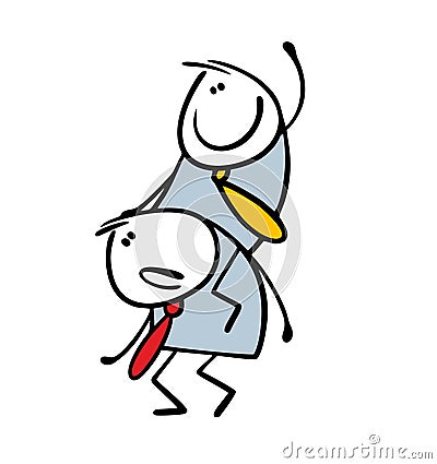 Satisfied exploiter in business sits on the back of a subordinate and commands. Vector illustration of an unhappy tired Vector Illustration