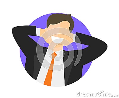 Satisfied relaxing businessman flat icon. Work done concept. Happy impersonal man. Vector image Vector Illustration