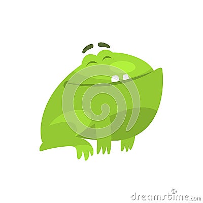 Satisfied Smiling Green Frog Funny Character Childish Cartoon Illustration Vector Illustration