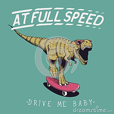Satisfied tyrannosaur rex rides on skateboard Vector Illustration