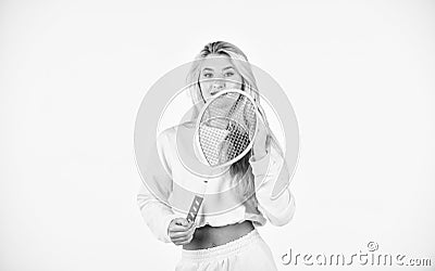 Satisfied with work out. professional tennis player. world tennis tour. full of success. sportswear and equipment Stock Photo