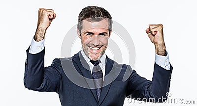 Satisfied young businessman with elegant suit and tie for success Stock Photo