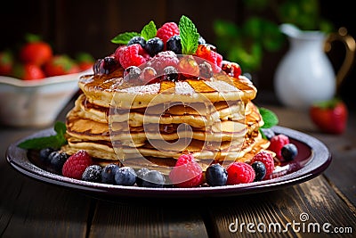 Satisfying Healthy breakfast pancake plate. Generate Ai Stock Photo