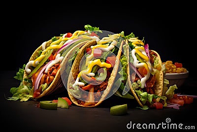 Satisfying Mexican food tacos. Generate Ai Stock Photo