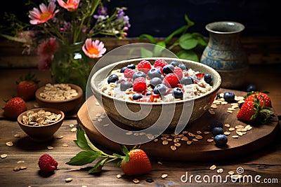 Satisfying Muesli oats fruits. Generate Ai Stock Photo