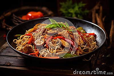 Satisfying Noodles stir fry. Generate Ai Stock Photo