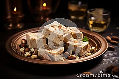 Satisfying Plate piece halva. Generate Ai Stock Photo