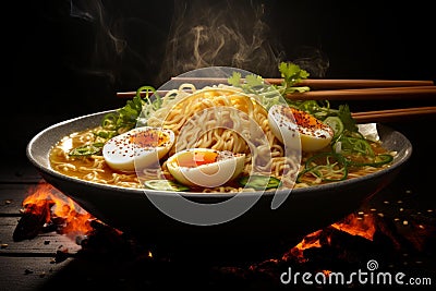 Satisfying Ramen noodle soup. Generate Ai Stock Photo