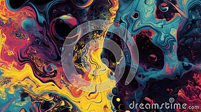 saturated colorful mad abstract background, random different shapes and objects, hallucinations of ancient shaman after Stock Photo