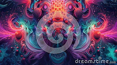 saturated colorful mad abstract background, random different shapes and objects, hallucinations of ancient shaman after Stock Photo
