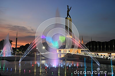 Laser show in West Papua independence monument in Jakarta, Indonesia Editorial Stock Photo