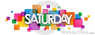 SATURDAY colorful overlapping squares banner Stock Photo