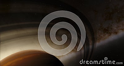 Saturn rings and stars. Sun rays and and a planet 3d illustration background Cartoon Illustration