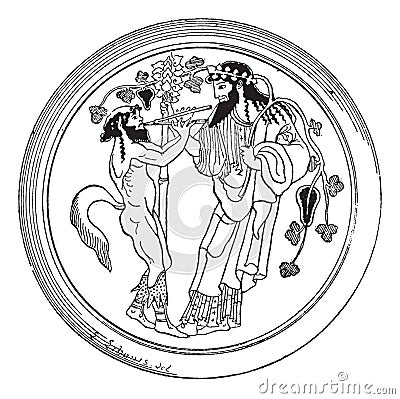 Satyr and Dionysus vintage engraving Vector Illustration