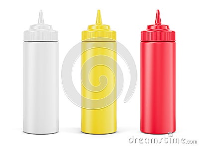 Sauce bottles - Mayonnaise Ketchup Mustard Ketchup squeeze bottle on white background Stock Photo
