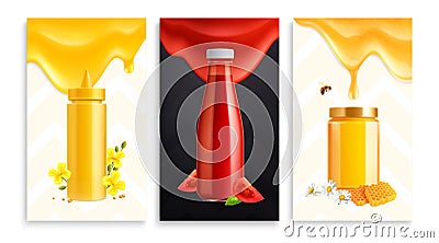 Sauce Realistic Cards Set Vector Illustration