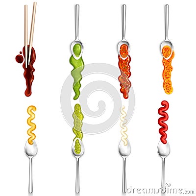 Sauce With Spoon Gourmet Collection Vector Illustration