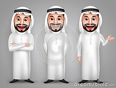 Saudi arab man vector character set with different friendly gesture Vector Illustration