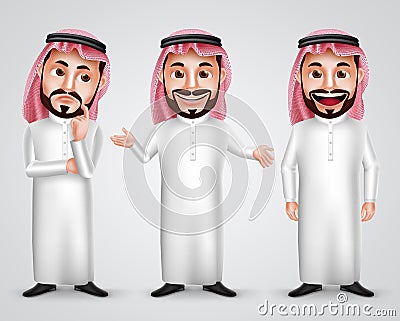 Saudi arab man vector character set wearing thobe and gutra Vector Illustration