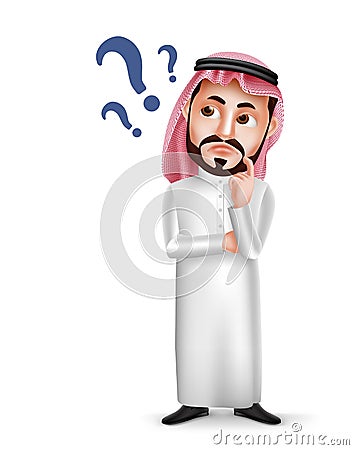 Saudi arab man vector character wearing thobe with confused or thinking Vector Illustration