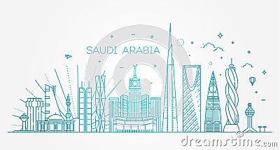 Saudi Arabia detailed Skyline. Travel and tourism background Vector Illustration
